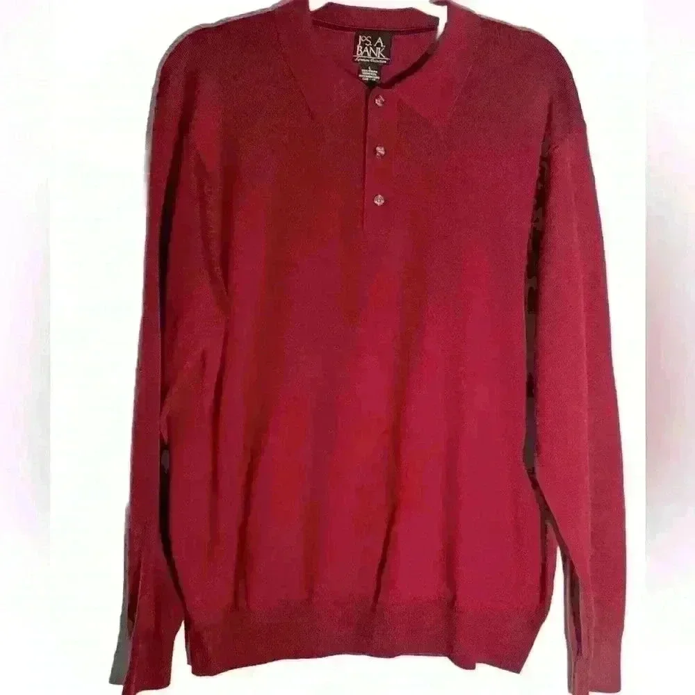 Jos A Bank Signature Collection Red 100% Italian Merino Wool Shirt Size L
